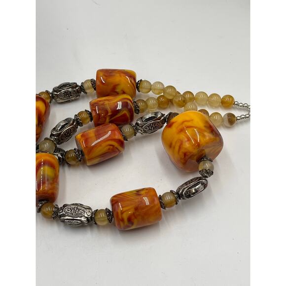 Vintage Yellow Red Orange Swirl Amber Cherry Butterscotch Bakelite Necklace 150g - Picture 7 of 11